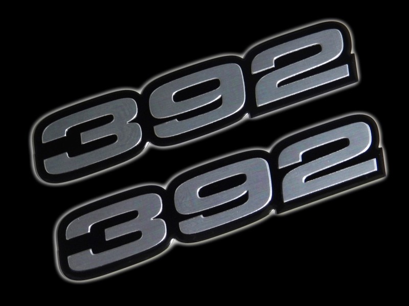 2 392 CUBIC INCH HEMI ENGINE HO ALUMINUM EMBLEM SILVER BLACK FOR CHRYSLER DODGE