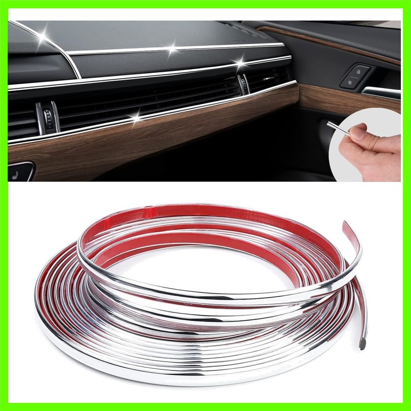 16Ft Chrome Car Trim Strip, Self-Adhesive Automotive Exterior and Interior Si…