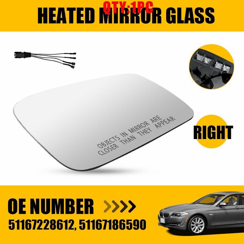 Passenger Right Side Mirror Glass for 2010 2011-16 BMW 528i 535i 550i 4Pin 1-5X