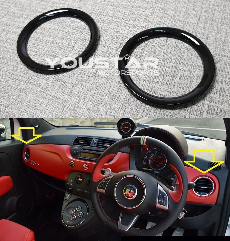 USA STOCK FIAT 500 ABARTH NEW GLOSS BLACK 2 X AIR VENT RING COVERS TRIMS GEN 4