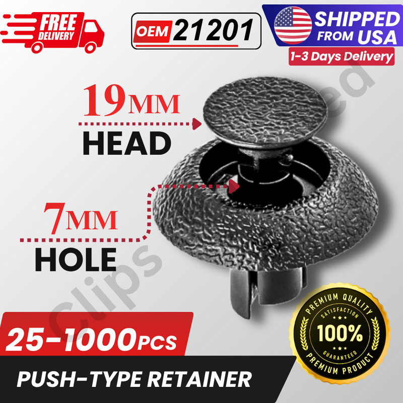 A21201 Push Type Retainer 19mm Head 8mm Stem Toyota Lexus 90467-07211,25-1000PCS