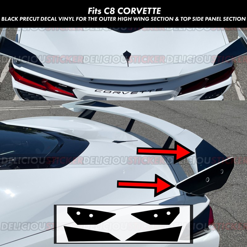 For 2020-2024 Corvette C8 High Wing Vr2 Black Decal Vinyl Stripe Graphic Spoiler