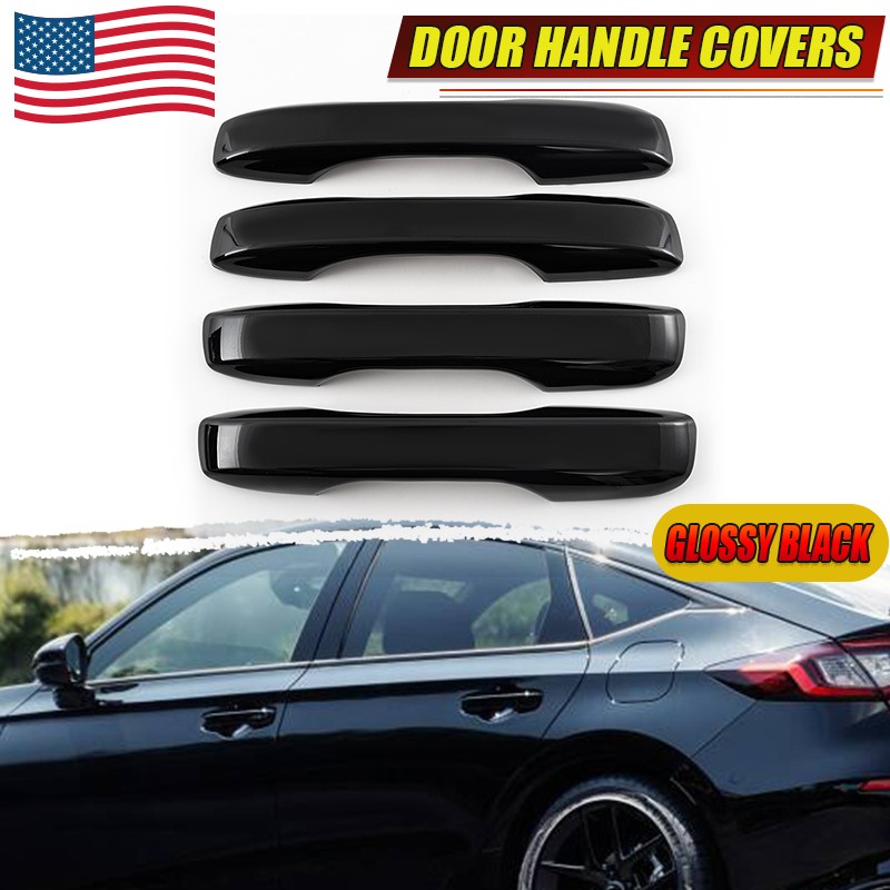 Set Glossy Black Fits 2022-24 2023 Honda Civic Exterior Door Handle Cover Trim