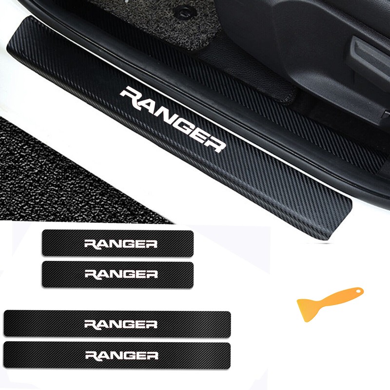 For Ranger 4pcs Car Door Sill Protector Carbon Fiber Leather Sticker