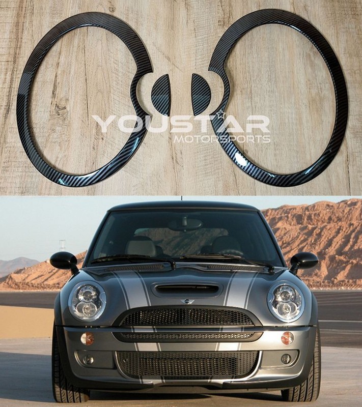 USA STOCK Set CARBON EFFECT Headlight & Washer Trims for MINI Cooper R50 R52 R53