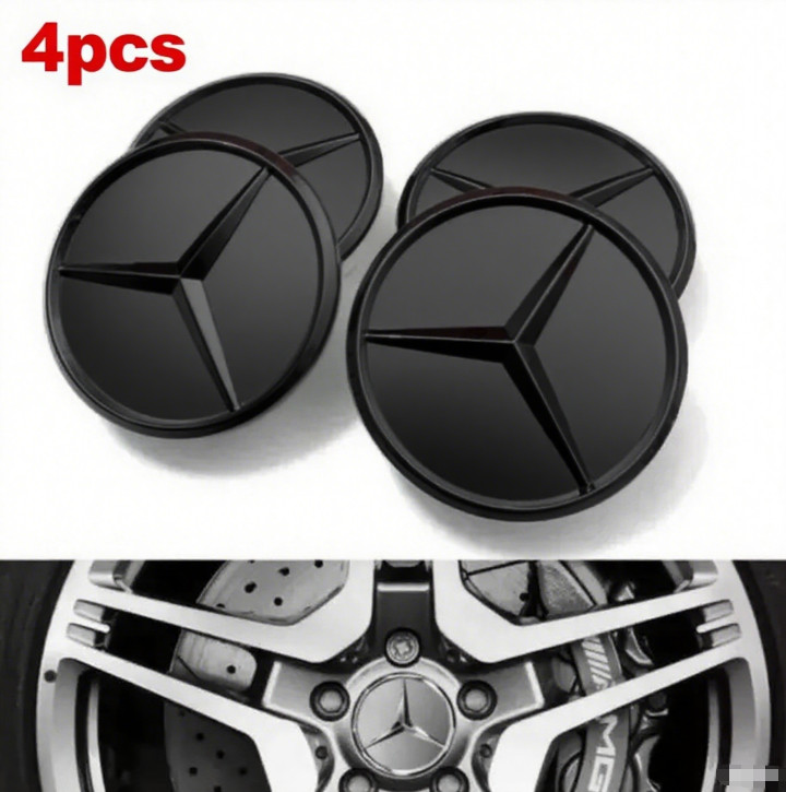 4x 75mm Wheel Center Caps Hub Emblems Matte Black Fit Mercedes-Benz A C E S GL