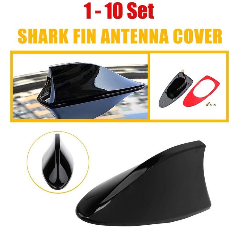 1-10X Glossy Black Shark Fin Antenna Cover Car Trim Radio AM/FM Aerial Universal