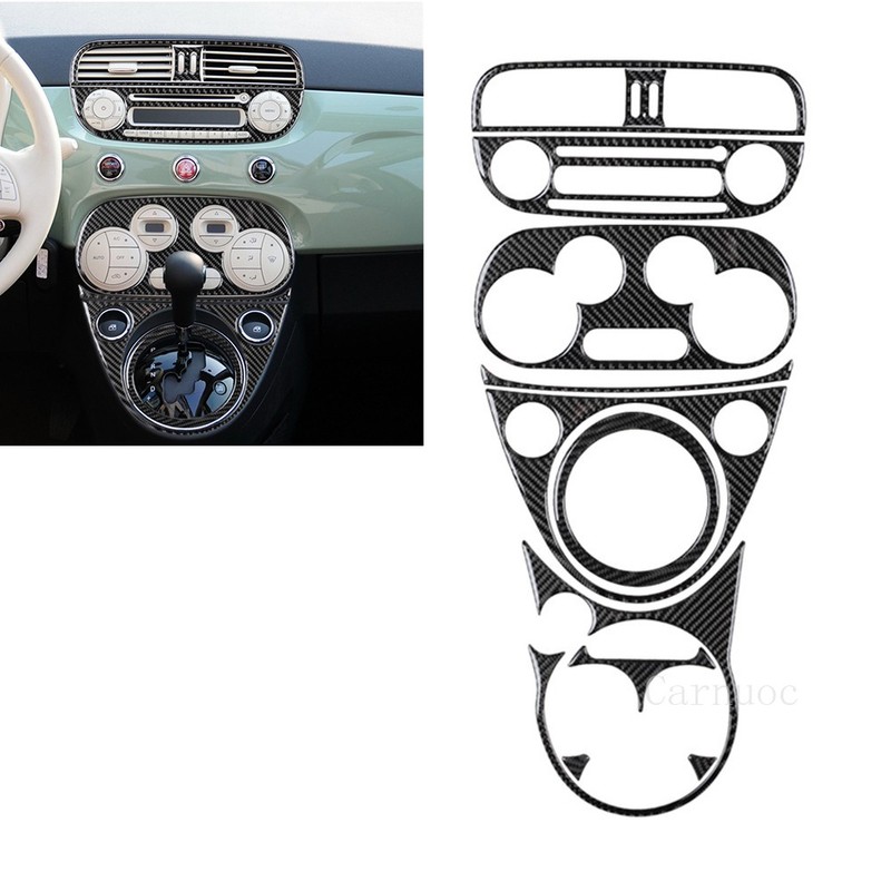 11pcs For Fiat 500 Carbon Fiber Center Gear Shift CD Console Interior Trim Set B