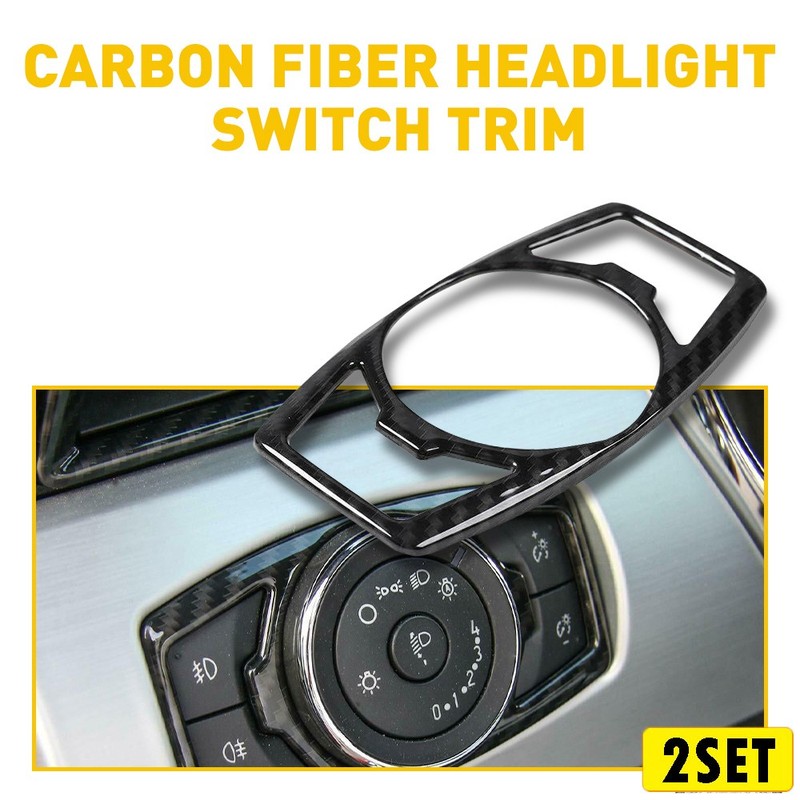 2Set Carbon Interior Fiber Headlight Cover Switch For Trim Ford Mustang 2015-202