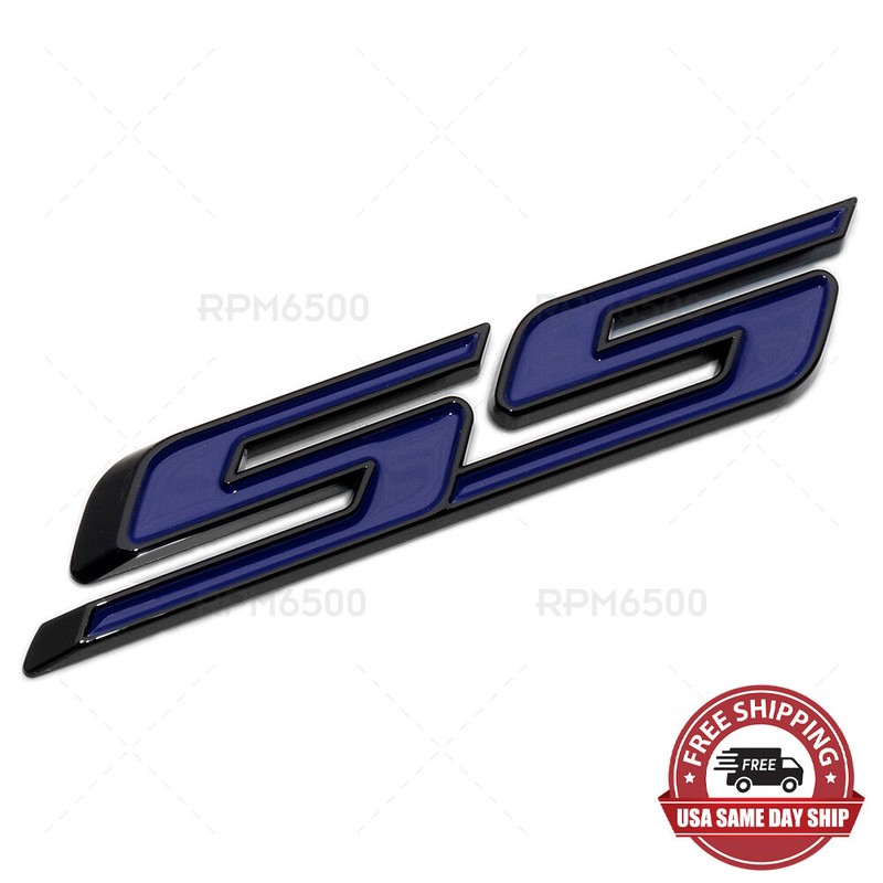 Chevy Camaro SS Rear Trunk Lid Nameplate Logo Fender Emblem Badge Black Blue