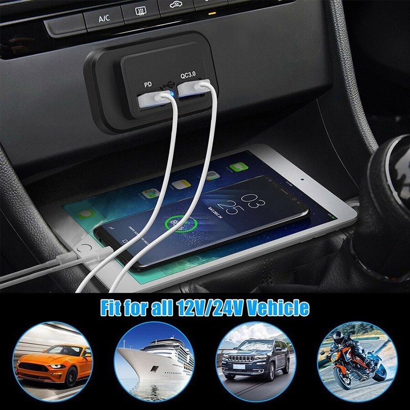 2 USB Car Charger Socket Power Outlet Adapter QC 3.0 Fast Charging Accessories gallery
