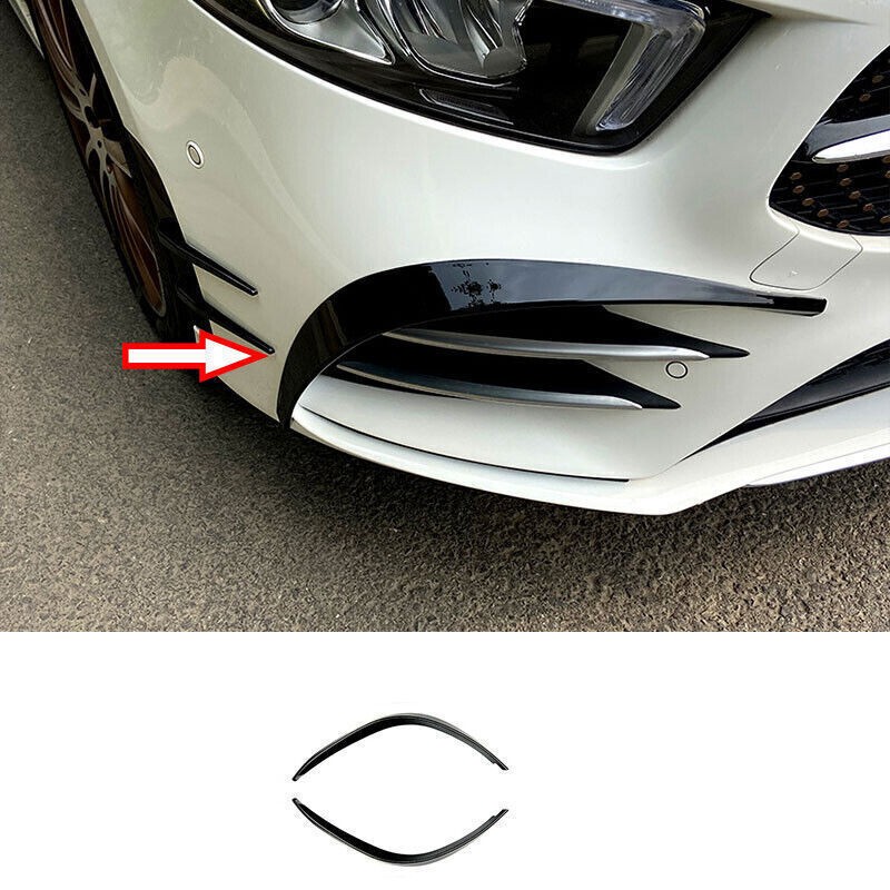 For Benz A-class W177 2019-2022 Black Front Bumper Lip Spoiler Fins Canards 2pcs