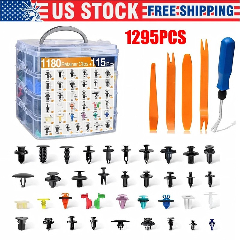 1295PCS Car Retainer Auto Fasteners Body Trim Clips Pin Rivet Bumper Kit Plastic
