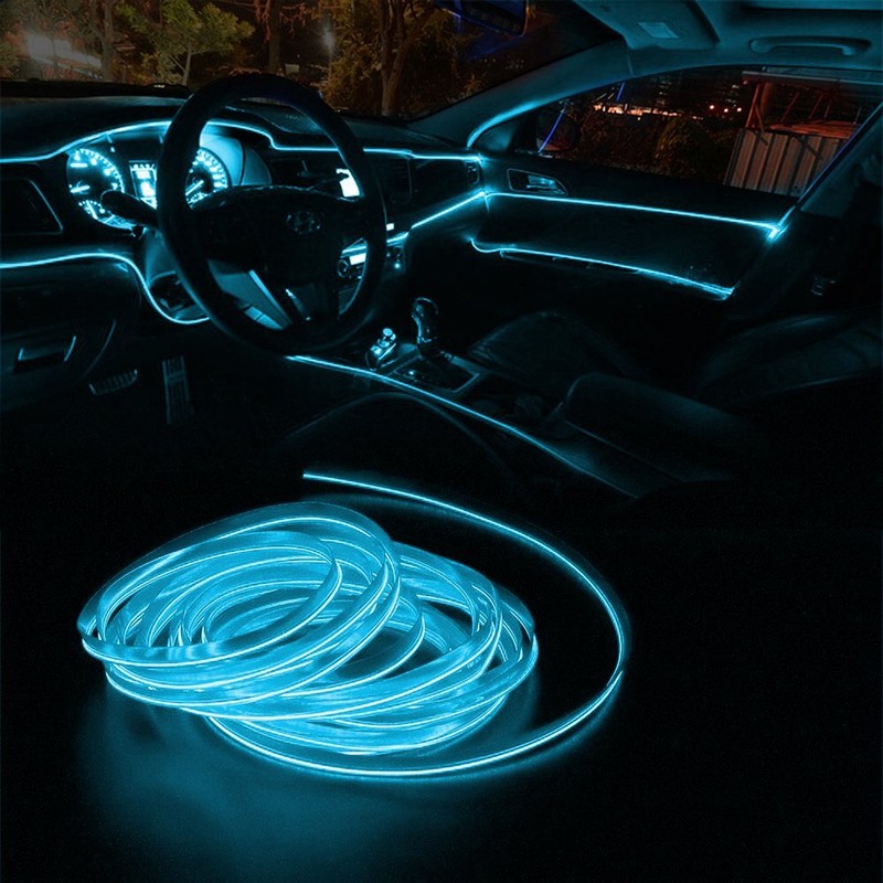 2M Universal Car Interior LED Wire Atmosphere Light Ice Blue Decor Strip Lamp Q