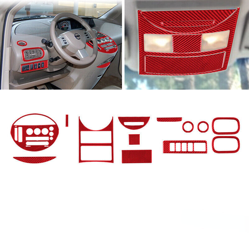 13pcs For Quest 2004-2006 Red Carbon Fiber Dashboard Cosnole Interior Trim Set