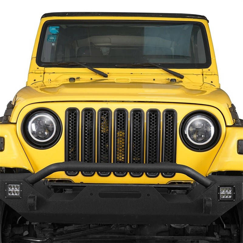 FIT JEEP WRANGLER TJ 1997-2006 MATTE GRILL MESH INSERT + HEADLIGHT ROUND BEZEL gallery