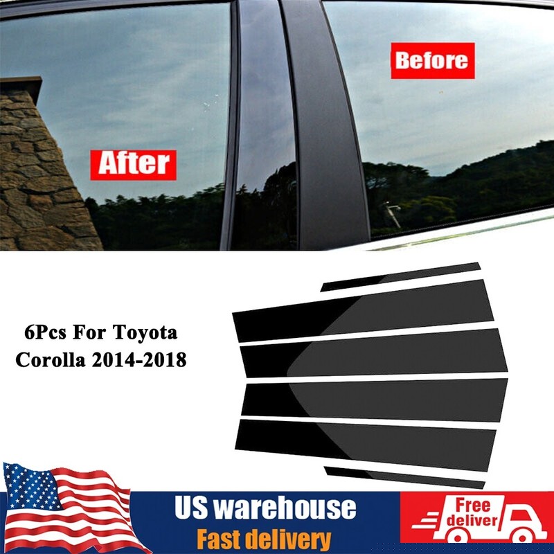 6PCS Mirror Effect Window Center Pillar Cover Trim For Toyota Corolla 2014-2018