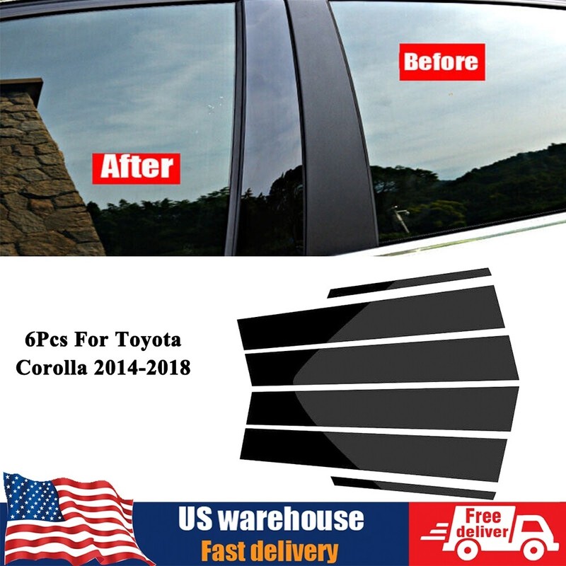 For 2014-2018 Toyota Corolla 6x Glossy Black Pillar Posts Window Door Trim Cover