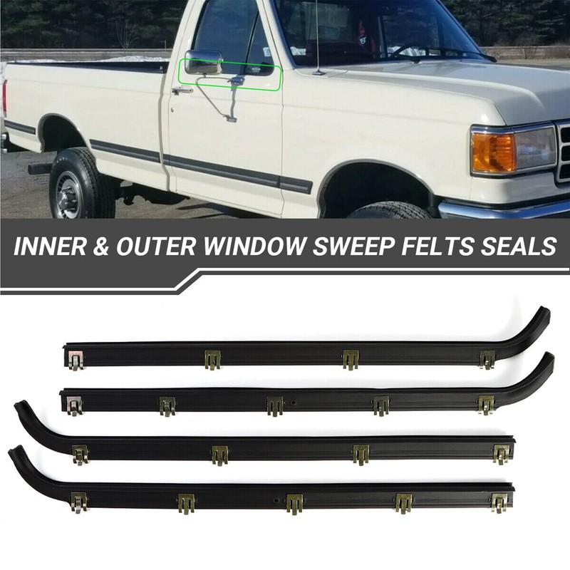 Inner & Outer Window Sweep Felts Seals Weatherstrip for 87-97 Ford F150 Truck