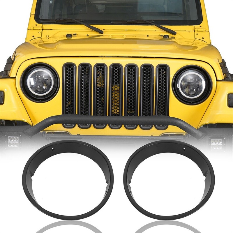 FIT JEEP WRANGLER TJ 1997-2006 MATTE GRILL MESH INSERT + HEADLIGHT ROUND BEZEL gallery
