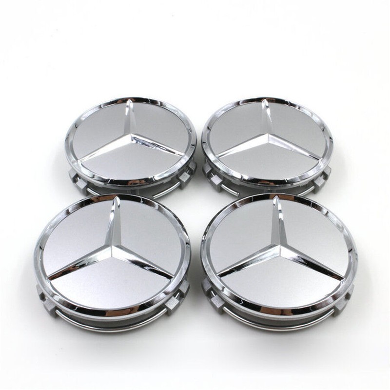 4PCS 75mm / 3 INCH Chrome WHEEL BADGE CENTER CAPS FOR MERCEDES C E CLS S B Class