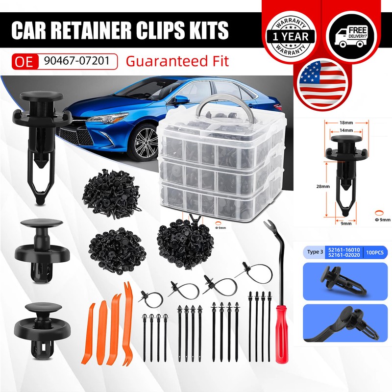 [300PCS]7/7/9mm Push-Type Retainer Clips Fit Toyota Engine Under Cover/Bumper