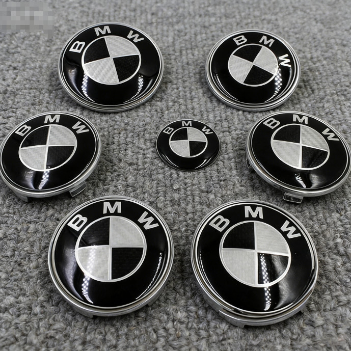 7Pcs Black Grey Emblem Centre Caps Badges for BMW Model 82mm/74mm/68mm/45mm