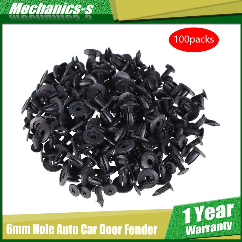 100Pcs Car Plastic Rivets 6mm Hole Dia Fasteners Clips Fender Push Retainers