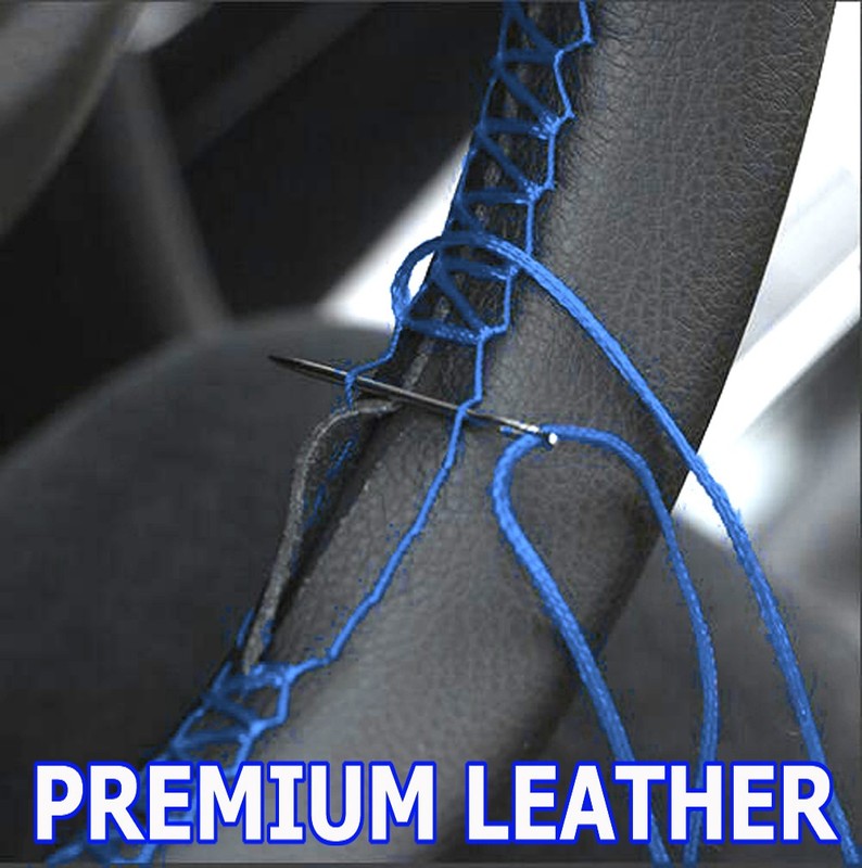 Car Hand Sew Steering Wheel Cover DIY Hand Sewing Leather Covers Universal BLUE