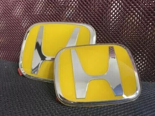 New Style 2pcs JDM Yellow Front+Rearl Emble-m Badge For civic 4DR 2016-2021