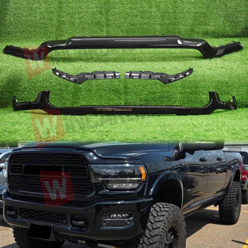 For RAM 2500 3500 2019-2024 Front Bumper Upper Lower Grille Molding Trim GLS BLK
