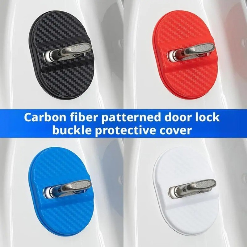 4Pcs Carbon Fibre Car Door Lock Protective Cover Sticker Trim Car Accessories US gallery
