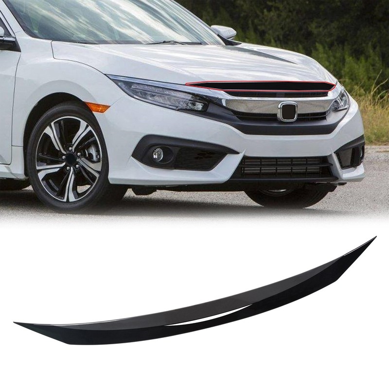 FOR HONDA CIVIC Si 2016-2021 GLOSS BLACK FRONT HOOD BUMPER UPPER TRIM NOSE COVE