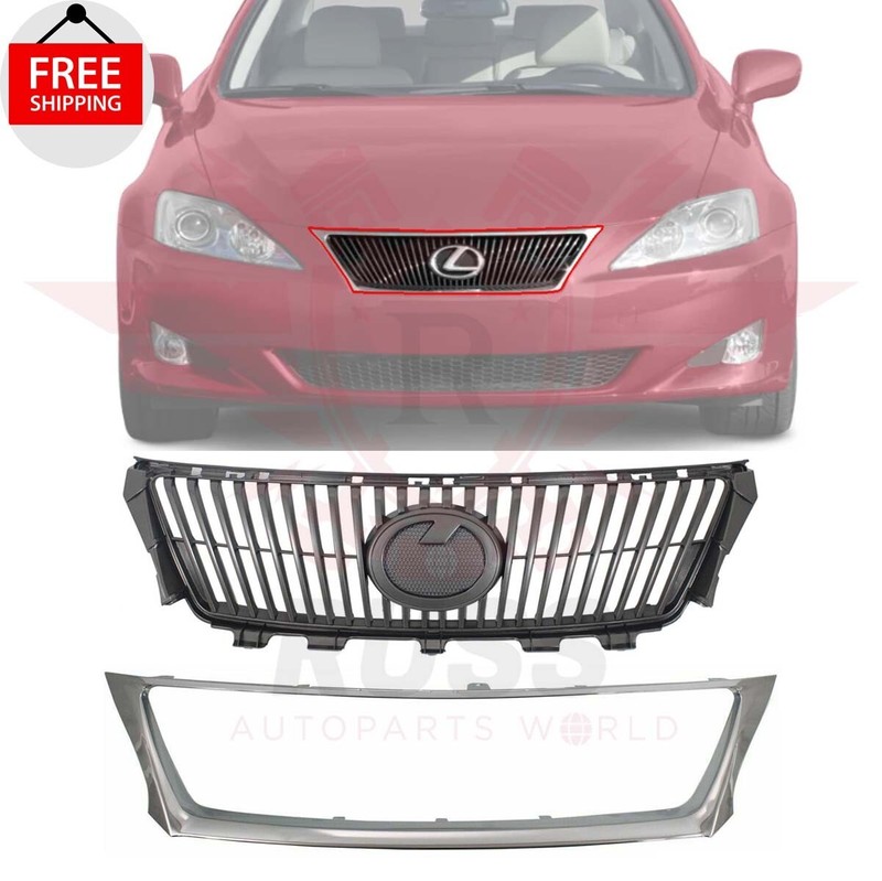 New Front Bumper Grille And Chrome Trim Molding Fits 2009-2010 LEXUS IS250 IS350