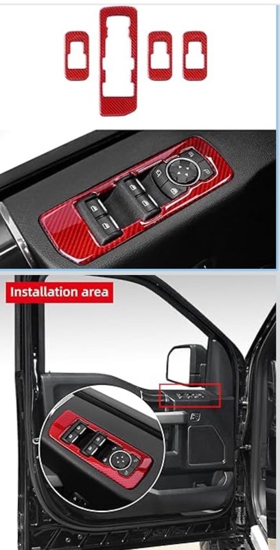 Window Lift Adjust Panel Switch Trims For Ford F150 2015-2020 Red Carbon Fiber