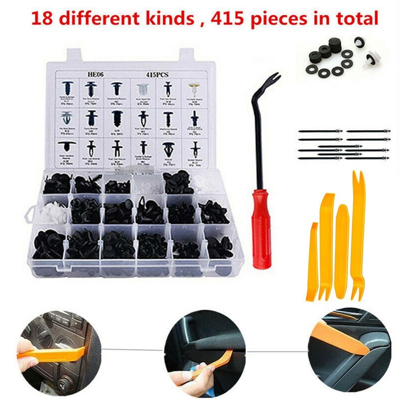 415Pcs Car Plastic Body Retainer Push Pin Fastener Rivet Trim Clip Tool For Ford