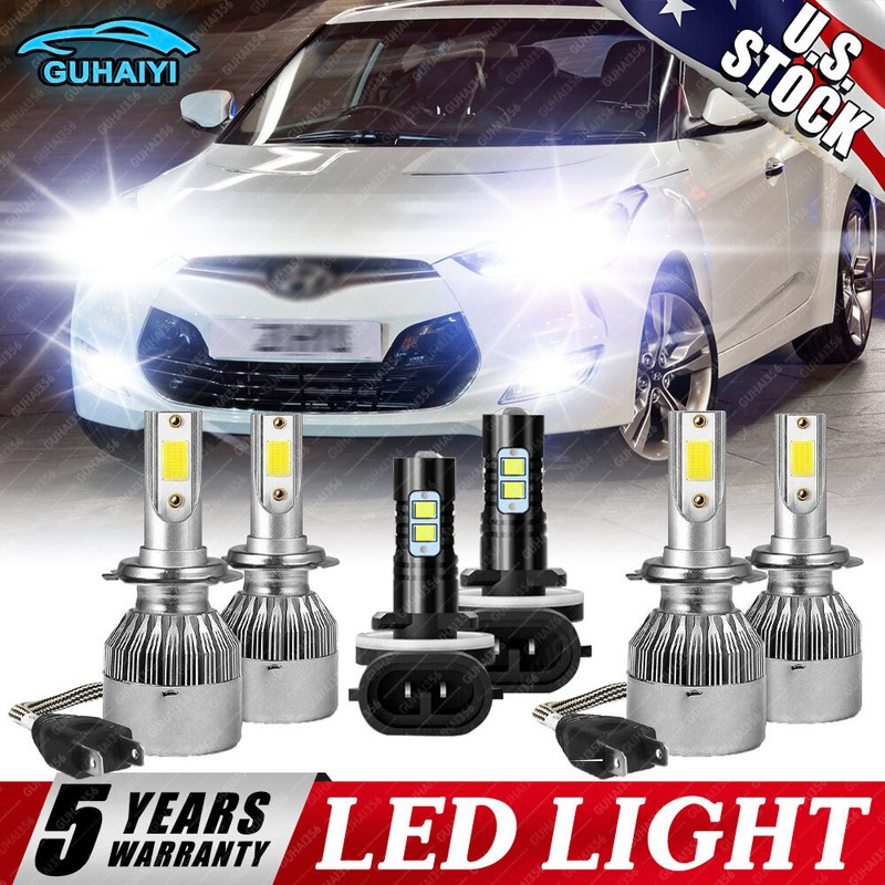 For Hyundai Veloster 2012-2017 6000K Combo LED Headlight Hi/Lo + Fog Light Bulbs