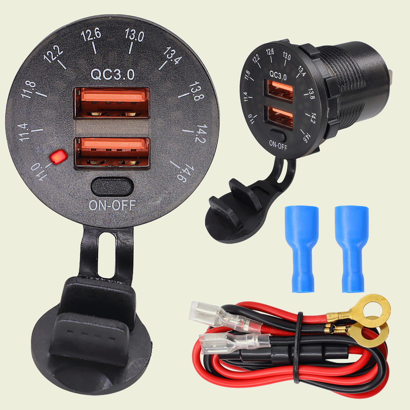 12v QC3.0 Dual USB Car Fast Charger Socket Power Outlet LED Voltmeter Waterproof