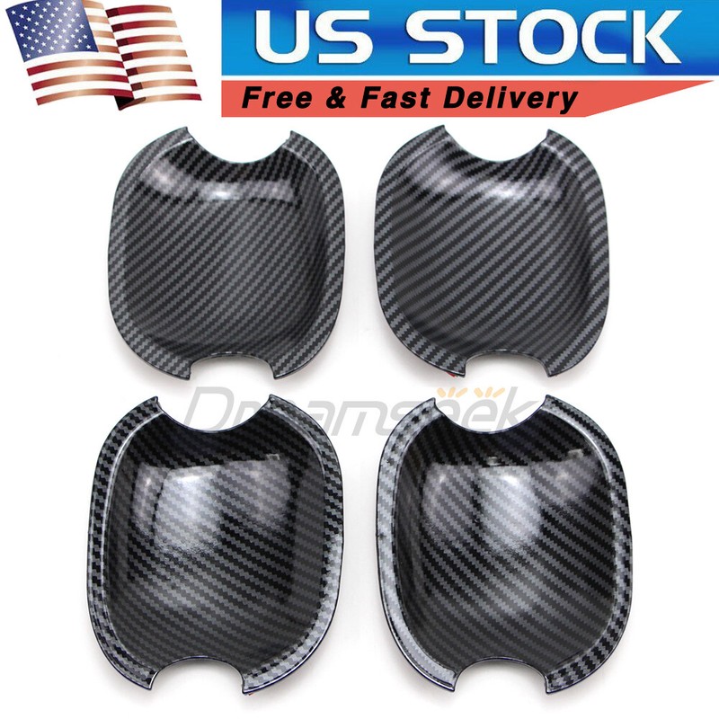 4 PCs Door Handle Bowl Cover For Toyota Camry 4Runner 2003-09 Carbon Fiber Look