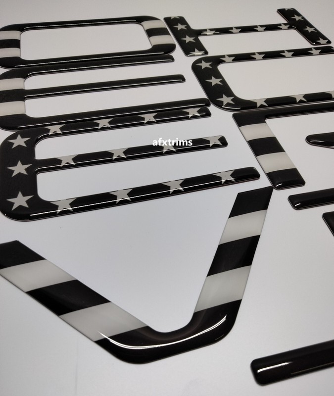 3D US BLACK FLAG DOMED POLY COATED TAILGATE LETTERS FOR CHEVY AVALANCHE US MADE