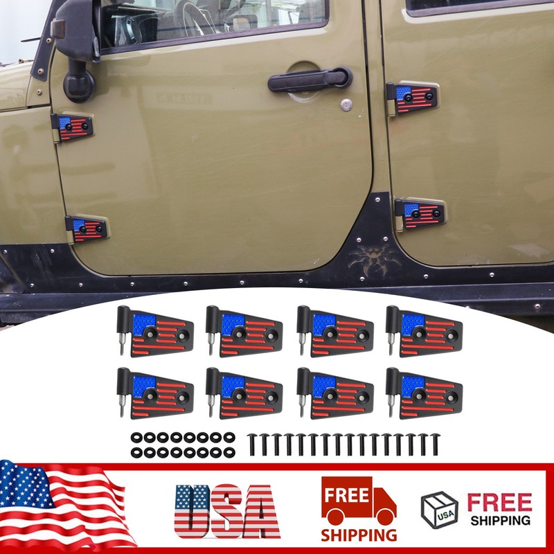 8PCS US Flag Multicolor Aluminum Door Hinge Kit For Jeep Wrangler JK 2007+ 4Door