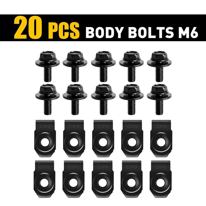 For Ford Body Clips- Bolts&U-nut M6-1.0x20mm Long- 10mm Hex- 20pcs (10ea) #150