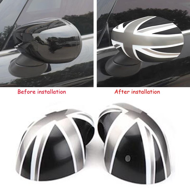 For MINI Cooper F54 F55 F56 F60 20-23 Black Union Jack Side Mirror Cover W Light