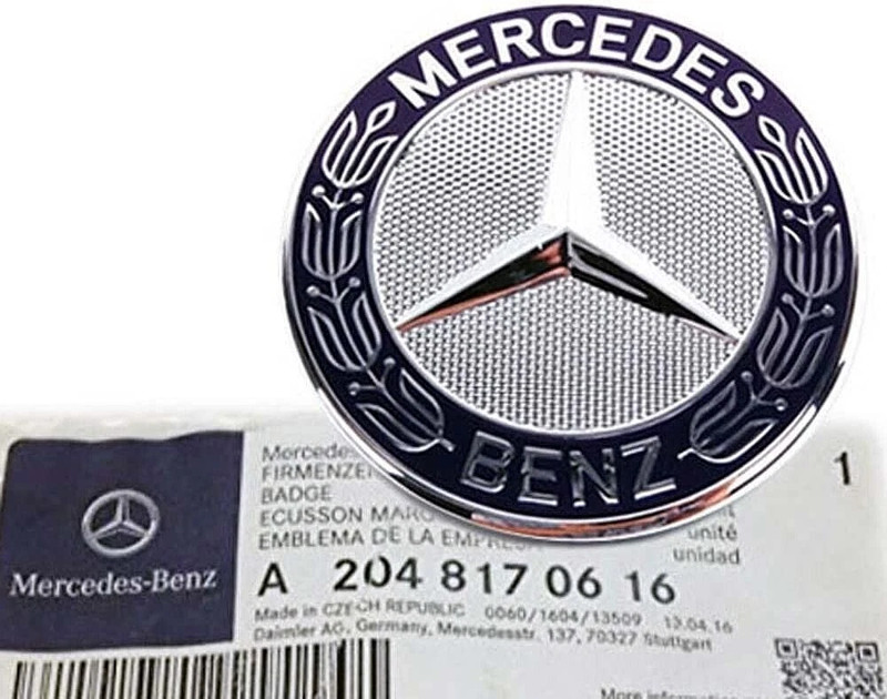 For Mercedes~Benz Blue Flat Front Hood Emblem AMG Badge Logo LAUREL WREATH gallery