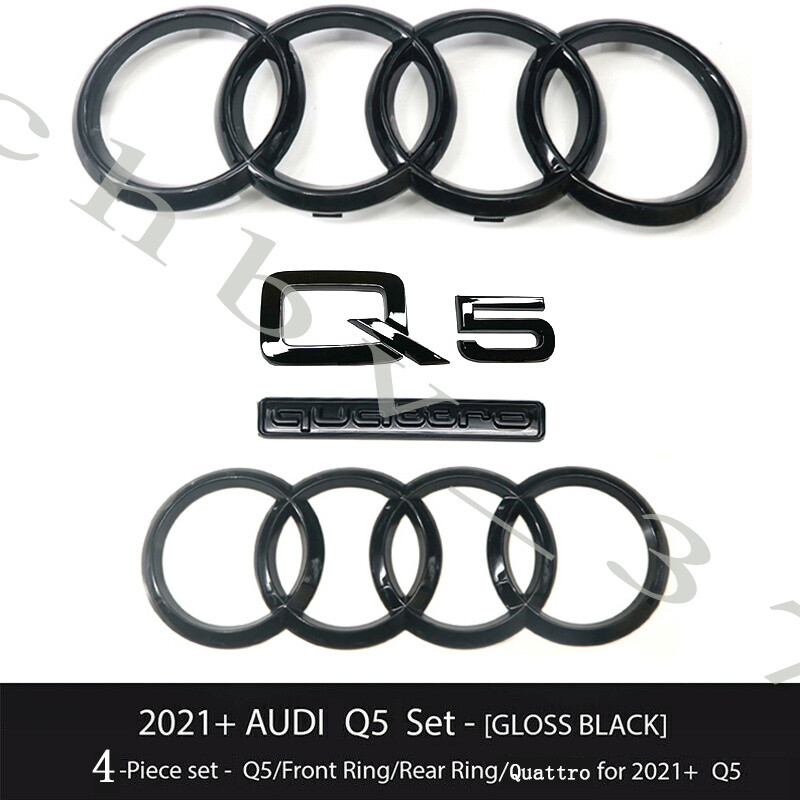 2021+ Audi Q5 Emblem Gloss Black Front Rear Rings Quattro Combo Kit OE 4PCS