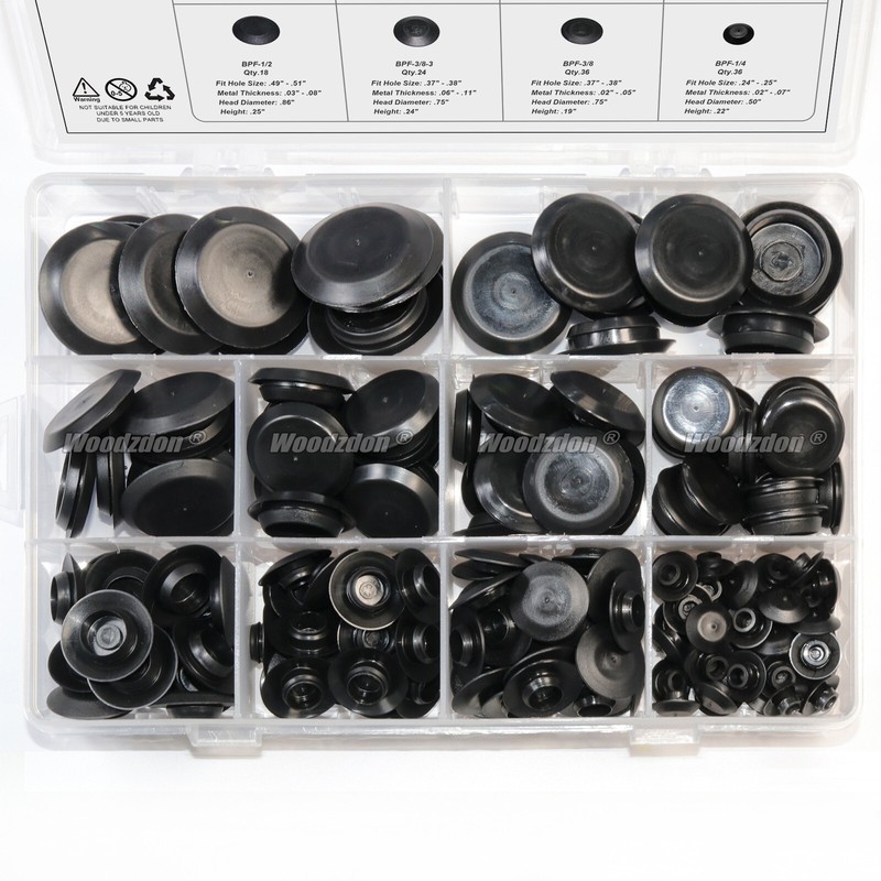 182pcs Auto Body Black Plastic Hole Plug Button Flush Mount Sheet Metal Assorted gallery