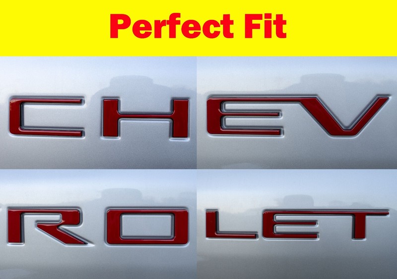 0.3in Red Black RAISED TAILGATE LETTERS FOR 2019-24 CHEVROLET SILVERADO gallery