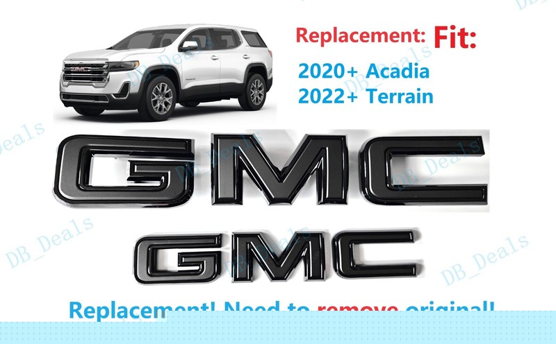 2pcs Set Front Rear Gloss Matte Black GMC Emblems Fit 2020+ Acadia 2022+ Terrain