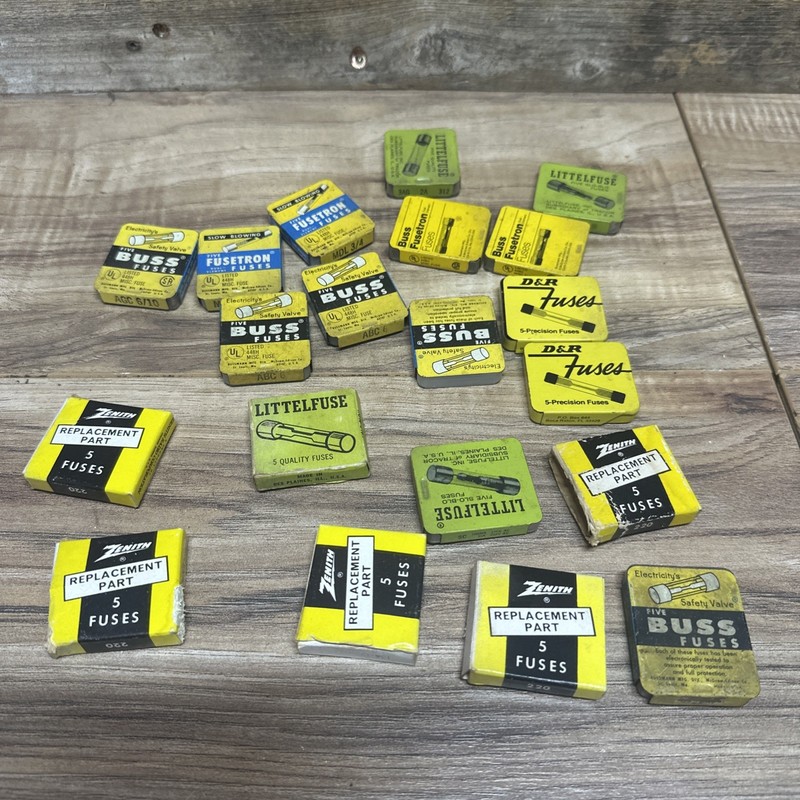 Lot (55) Assorted Buss Fuse Tins, Little Fuse, Zenith
