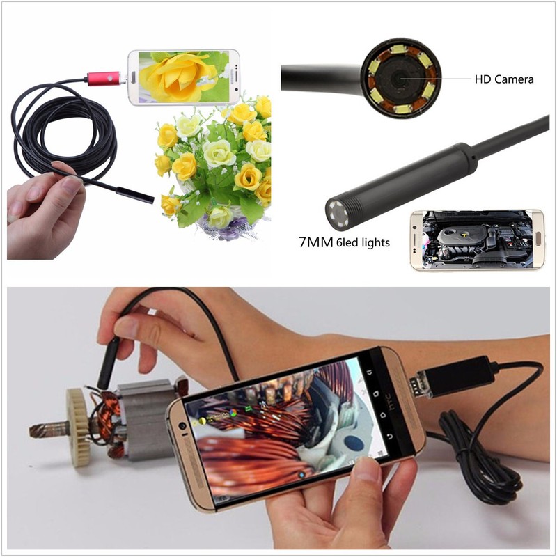 2in1 Universal 7mm 5M Car 6LED HD USB Android Endoscope Inspection Camera